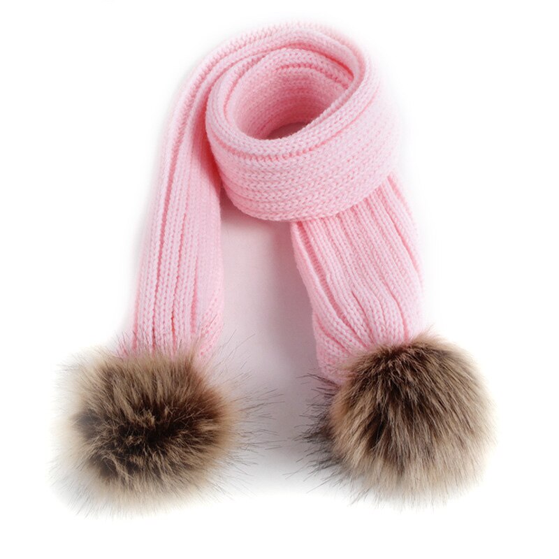 Kids Scarf Pompom Winter Warm Children Toddler Scarves Outdoor Solid Color Knitted Baby Girl Boy Scarf: pink scarf