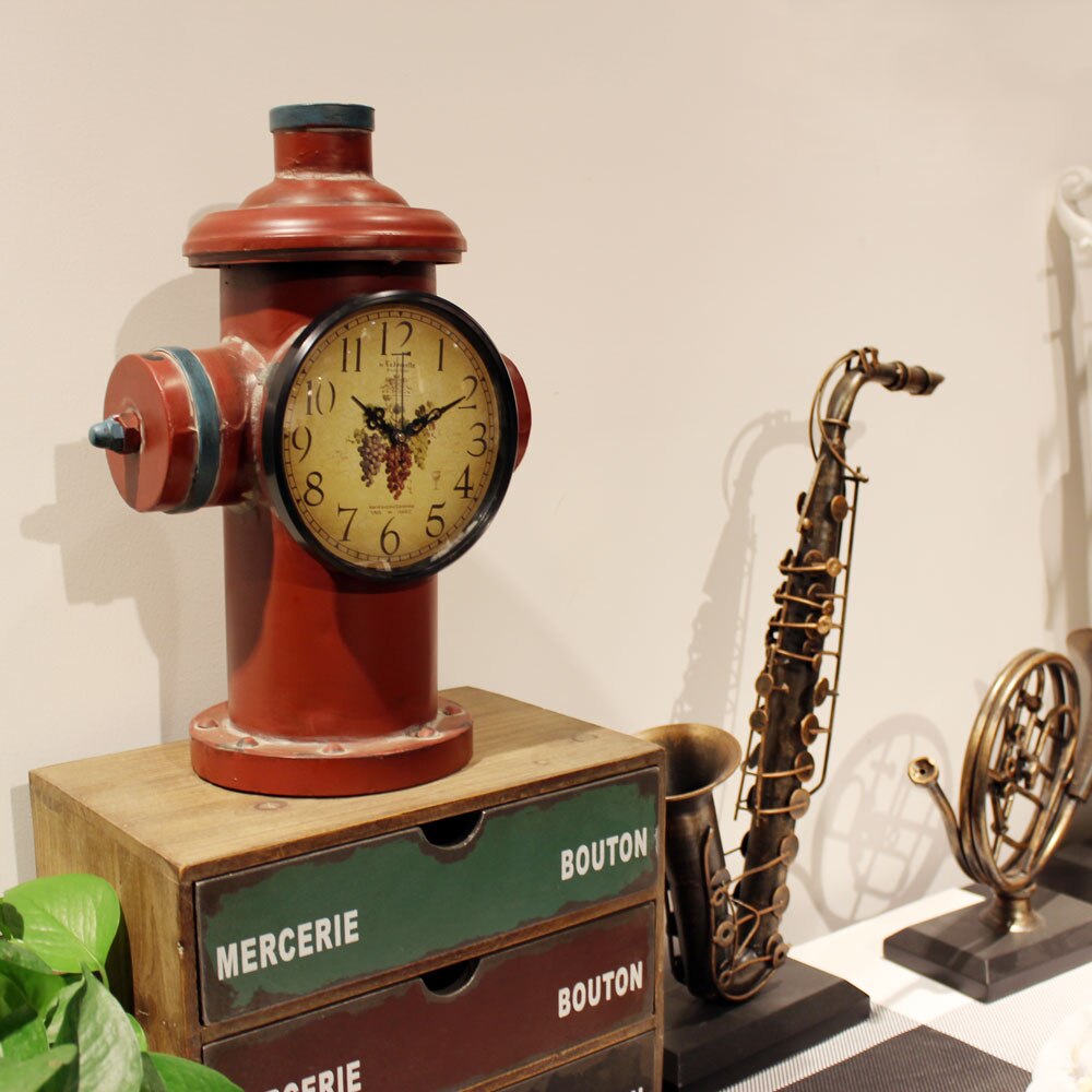 Fogo do vintage estátua hidrante relógio de mesa design criativo decoração casa ornamento retro antigo relógio de mesa
