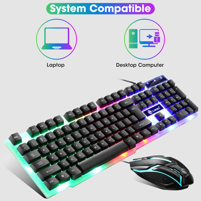 Gamer Keyboard and Mouse PC Gaming Keyboard RGB Backlit Keyboard Rubber Keycaps Wired English Keyboard Mouse Gamer Gaming Mouse