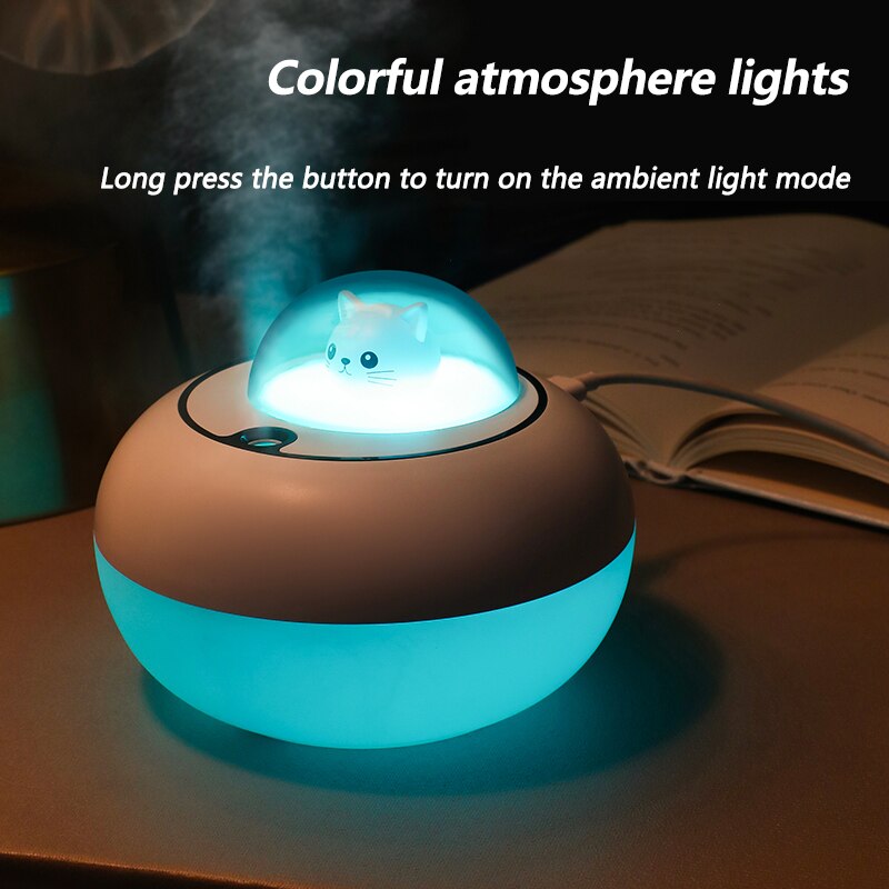 Lovely Cat Air Humidifier USB Aromatherapy Mist Maker Fogger with LED Lamp Mini Portable Ultrasonic Aroma Diffuser Air Purifier