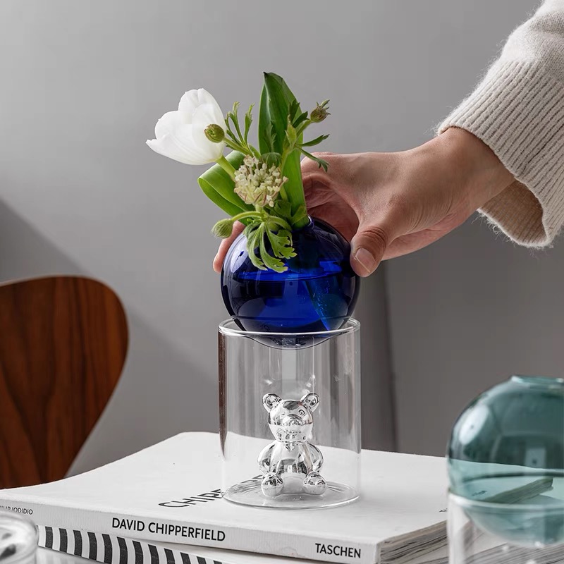 Jarrón nórdico para decoración del hogar, florero de oso con soporte, accesorios de decoración para el baño, maceta de flores, para el hogar
