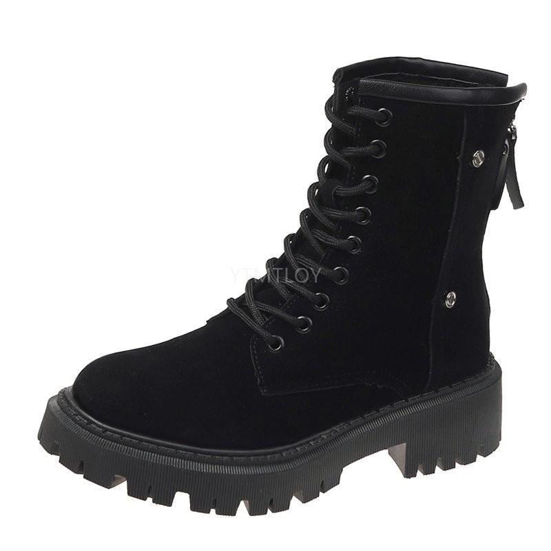 Skinnstøvler kvinner vintersko plattform kvinner støvler varme solide korte plysjsko kvinne kryssbundet: Svart / 37