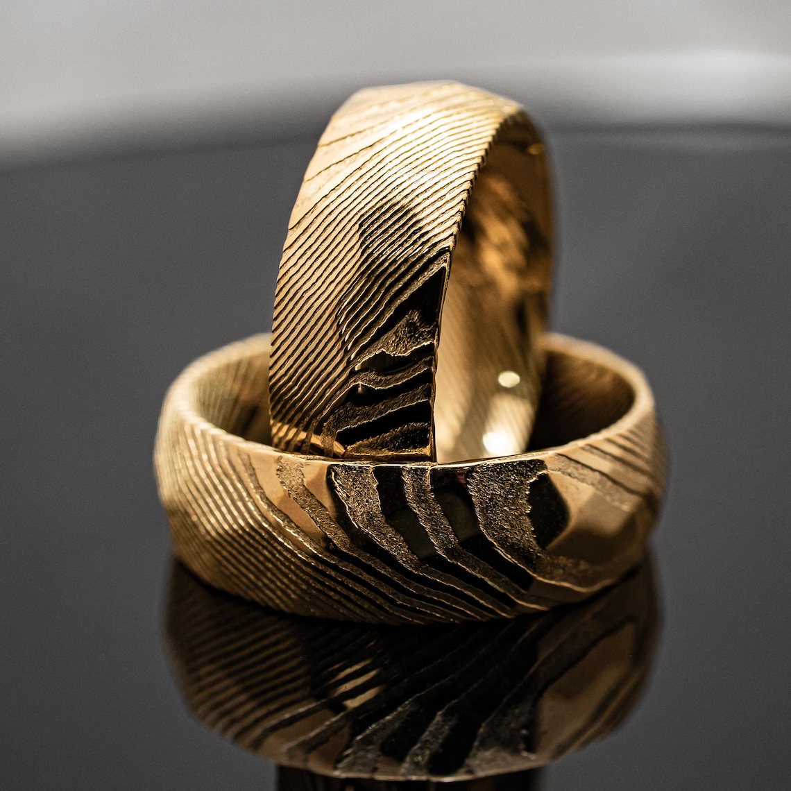 Anillo de banda de acero damasco para hombre, joyería de compromiso para novio, padrino de honor, anillos a juego para parejas, anillo de boda para hombre