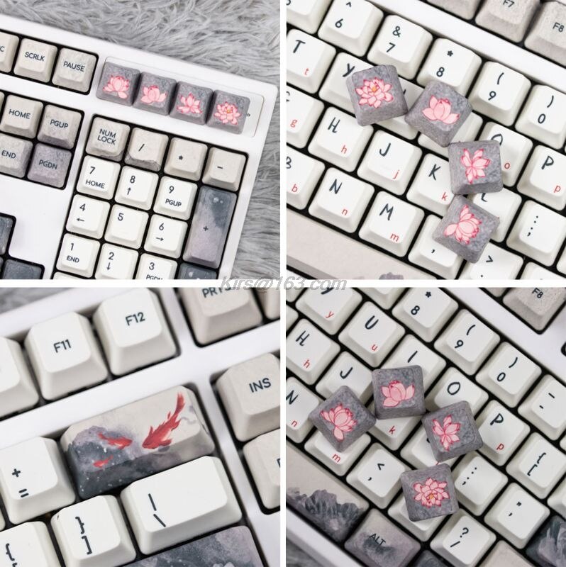 5 lados, sublimación de tinta, 108 teclas, OEM, teclas PBT, Teclado mecánico de teclas de juego completo, teclas de tinta Koi Nobori, teclas de carpa