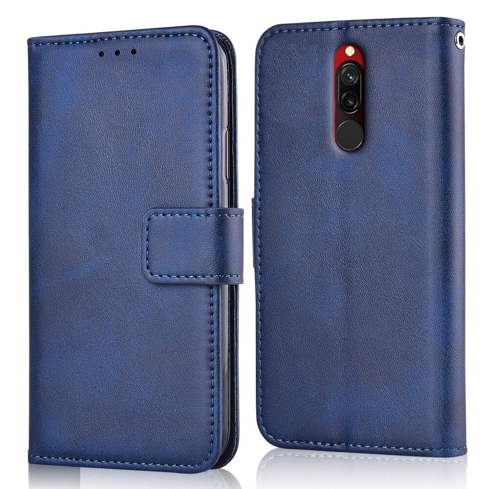Til på xiaomi redmi 8 cover redmi 8 cover flip tegnebog læderetui til xiaomi redmi 8 cover coque telefon taske: Niu-mørkeblå