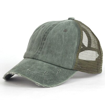 WolFAce Outdoor Sports Adjustable Sunshade Mesh Baseball Cap Women Men Cap Sun Hat Trendy Hiking Ponytail Sun Caps: Army Green