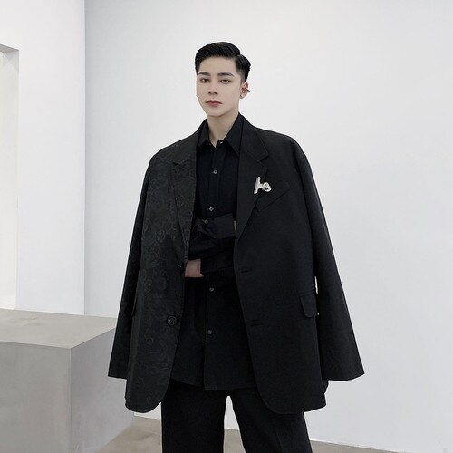 Mænd dragon print vintage afslappet dragt frakke mandlige streetwear hip hop jakke blazere jakke overtøj: M