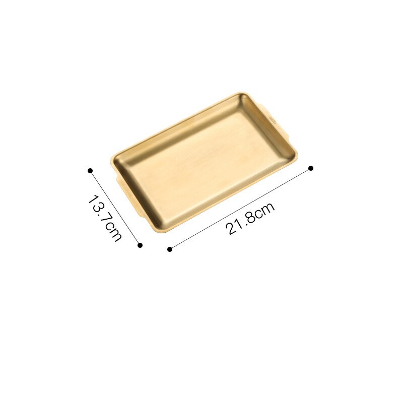 304 Stainless Steel Dinner Plates Rectangular Gold Serving Tray Dessert Cake Snack Dishes Barbecue Sushi Dessert Kitchen Plates: Gold-22x14cm