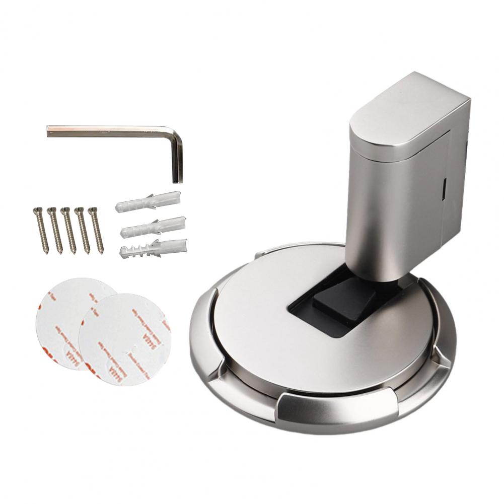 Magnetic Door Stopper No Drilling Silent Floor Door Stop with Screws Adhesive Adjustable Mechanical Magnetic Door Stopper: Silver