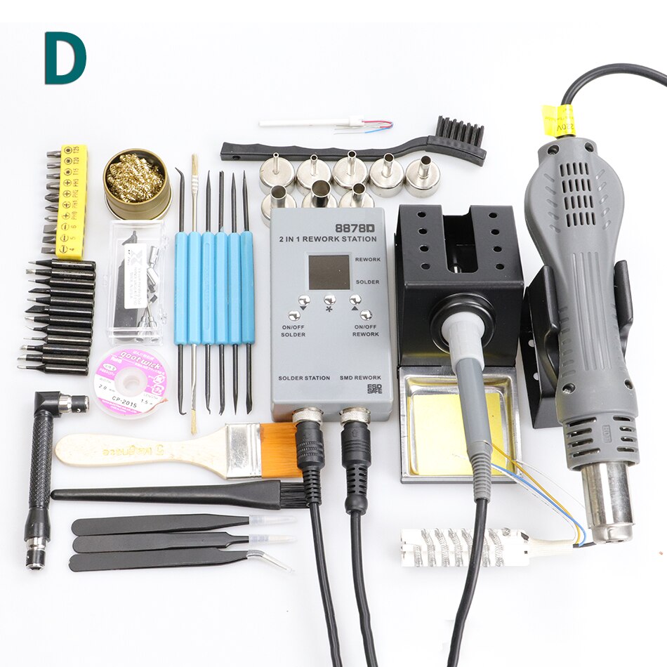 8878D portable desoldering station 2 in 1 air rework station, LED intelligent digital display thermostat soldering iron
