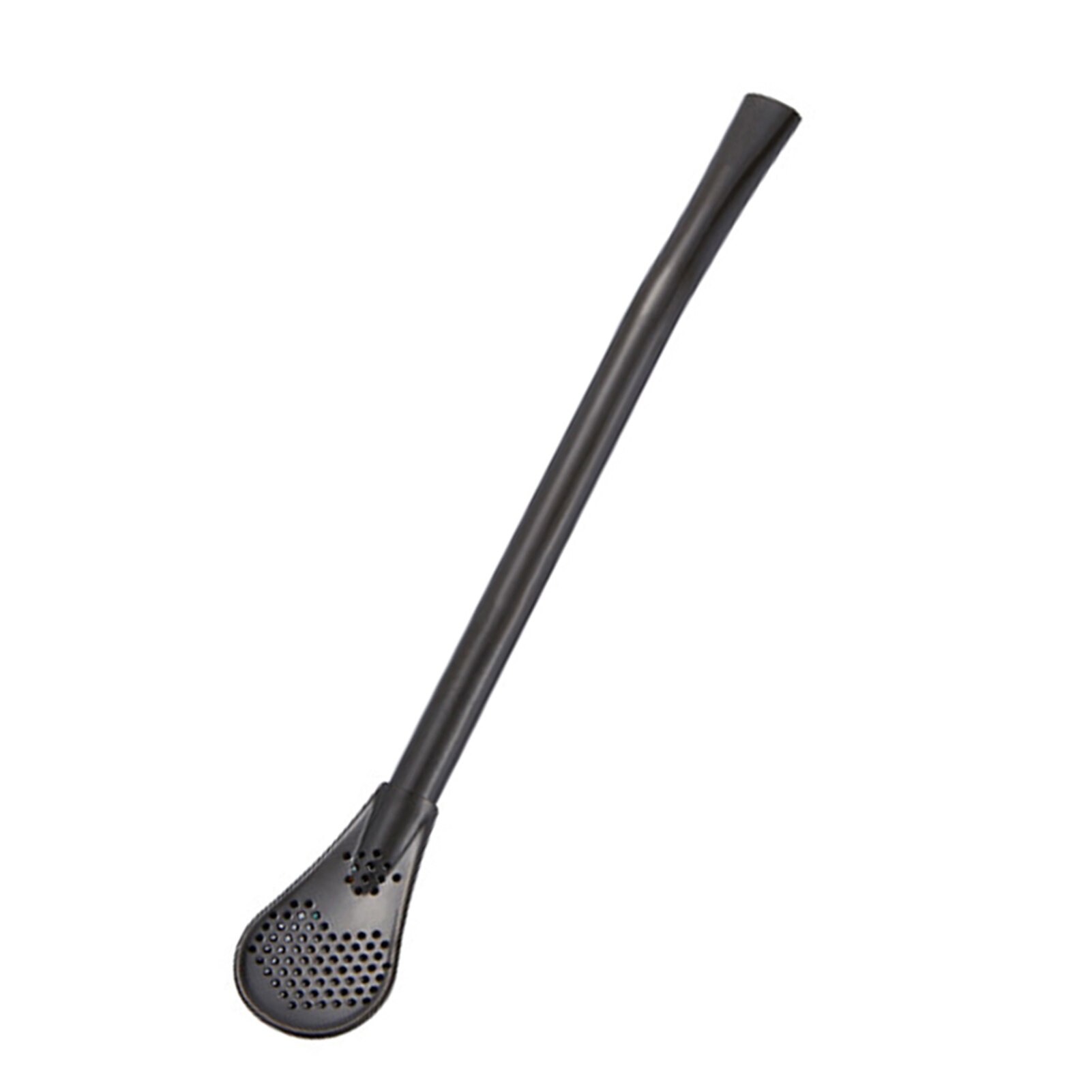 Stainless Steel Tea Coffee Straw Spoon Reusable Drinking Straw Spoon Double Filter Flat Smooth Straws Party Bar Tools: Short 15.7cm / Black