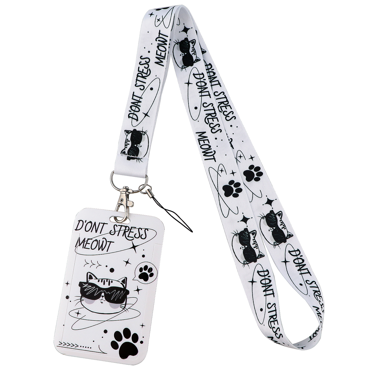 Cartoon Cat Lanyard Keychain Multifunction ID Card Badge Holder Camera USB Cell Phone Neck Strap Key Ring Accessories: Dark Grey