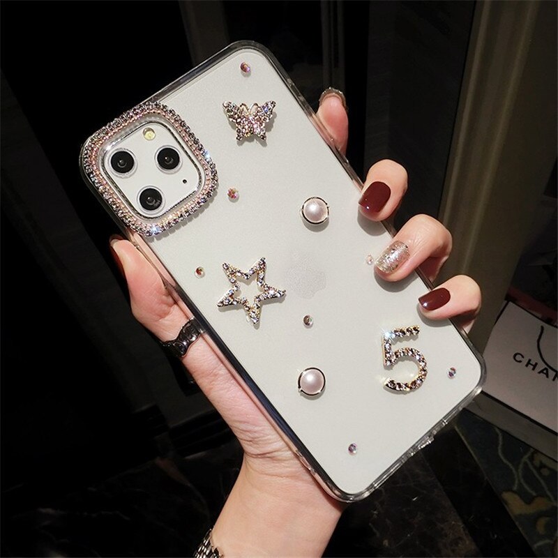 Custodia di lusso con strass farfalla imitazione perle per iPhone 11 pro Max XR XS Max 7 8 più TPU PC Telefono coperchio posteriore regali