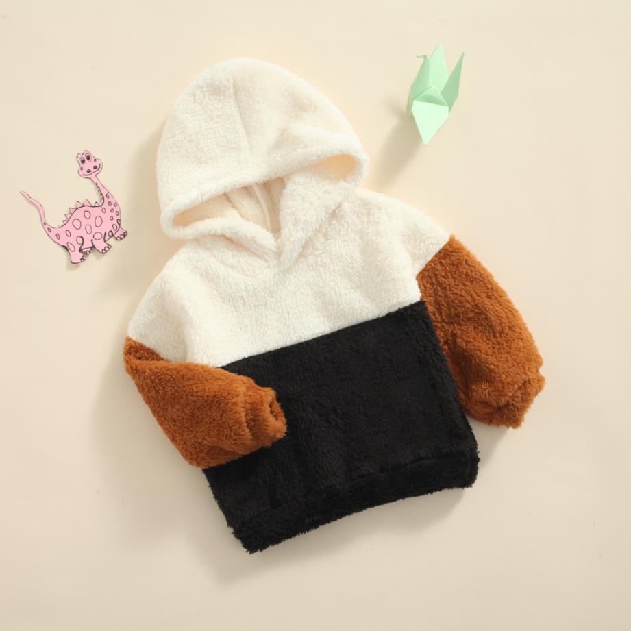2021 bambini bambini felpa invernale cappotti manica lunga pile impunture cappuccio Patchwork Pullover cotone misto caldo capispalla