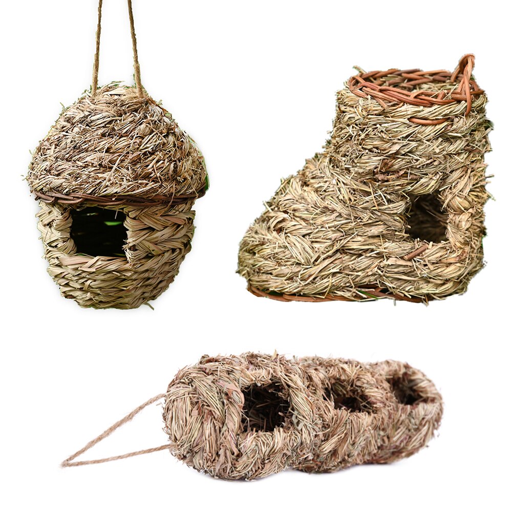 Oiseau maison jardin oiseaux nid fait main herbe Durable extérieur Cage oiseau maison tissé perchoir décoration perroquet nid