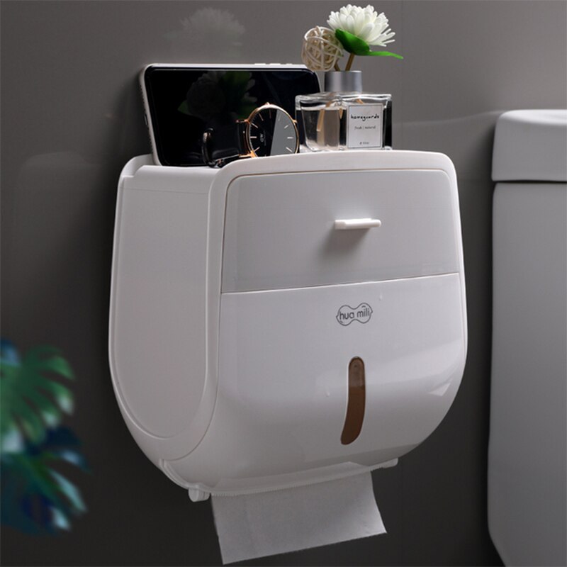 Toilet tissue box toilet rack hole-free toilet waterproof paper roll toilet paper household: Double khaki