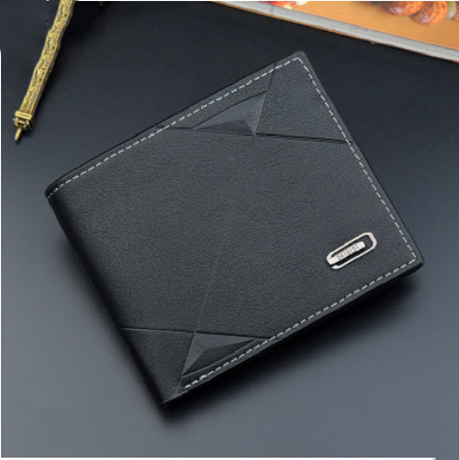 nouveaux hommes portefeuille pu couleur unie mince portefeuille hommes deux voies pliant court carte de crédit portefeuille porte-monnaie affaires portefeuille hommes: Black