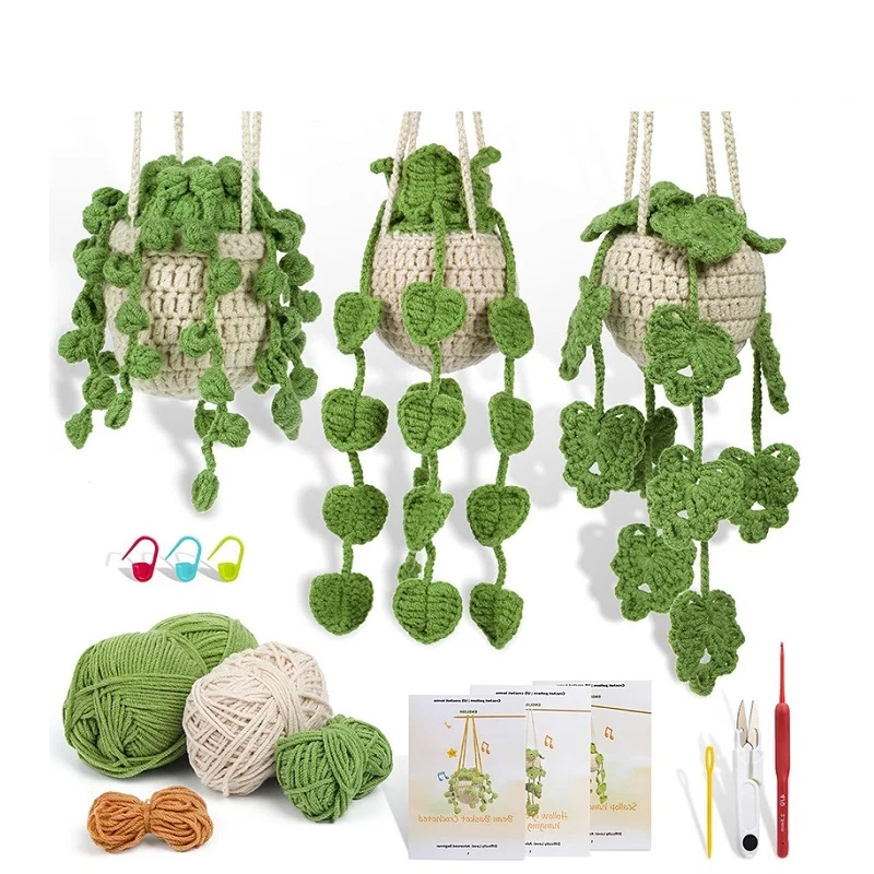 KRABALL Gehaakte hangende plantenkit voor beginners met video-tutorial Katoen breigaren Draadnaalden Haken Gebreide gereedschapsset