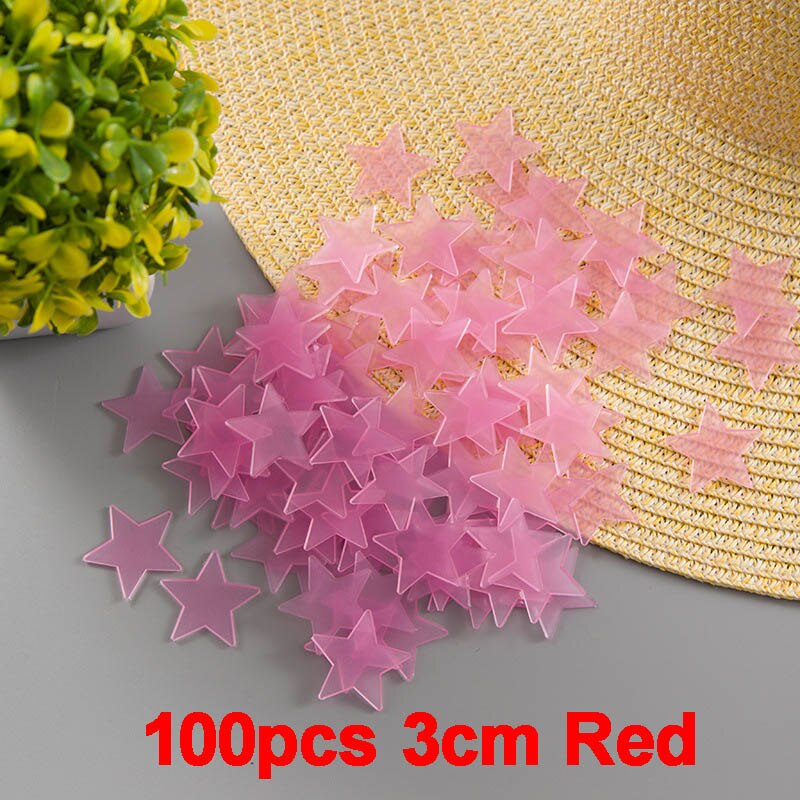 100PC Kids Bedroom Fluorescent Glow In The Dark 3D Star Glow Wall Stickers Stars Luminous Flashing sticker toys for Children: Red