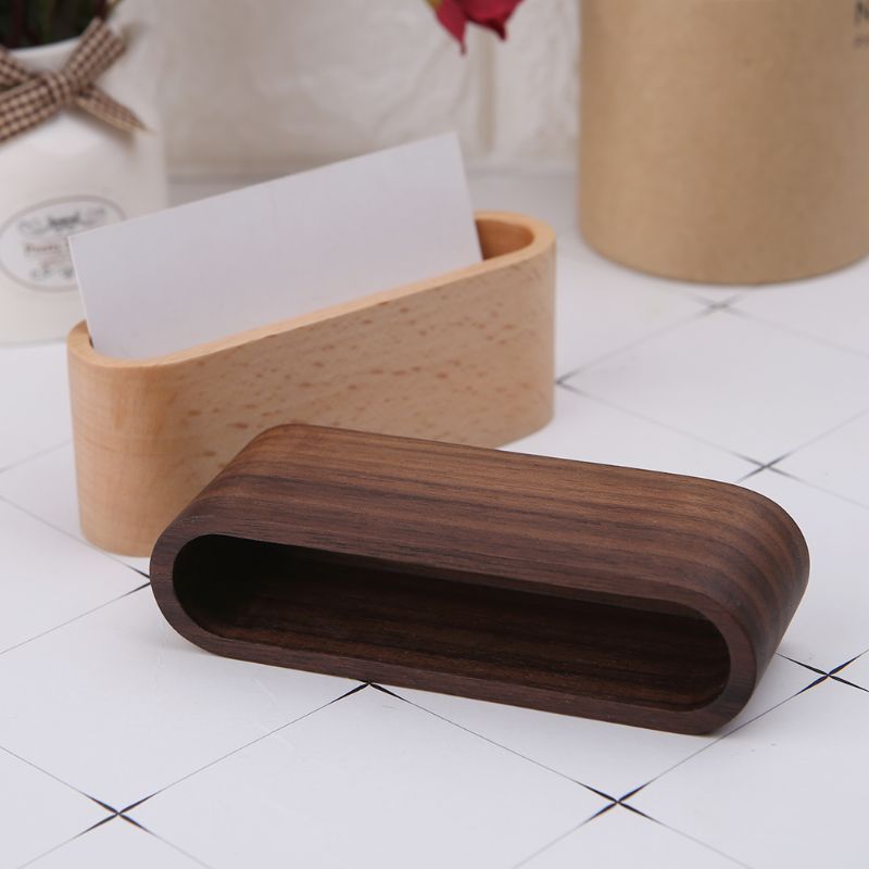 Table en bois de hêtre et noyer, présentoir pour cartes de visite et mémo