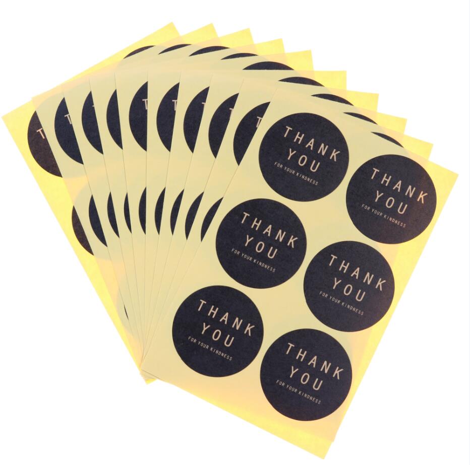 Etiket tak rund firkantet sort kraftpapir farve tætning pasta bagning kiks taske dekorativ forsegling klistermærke 60 stk  / 10 ark: Rund sort