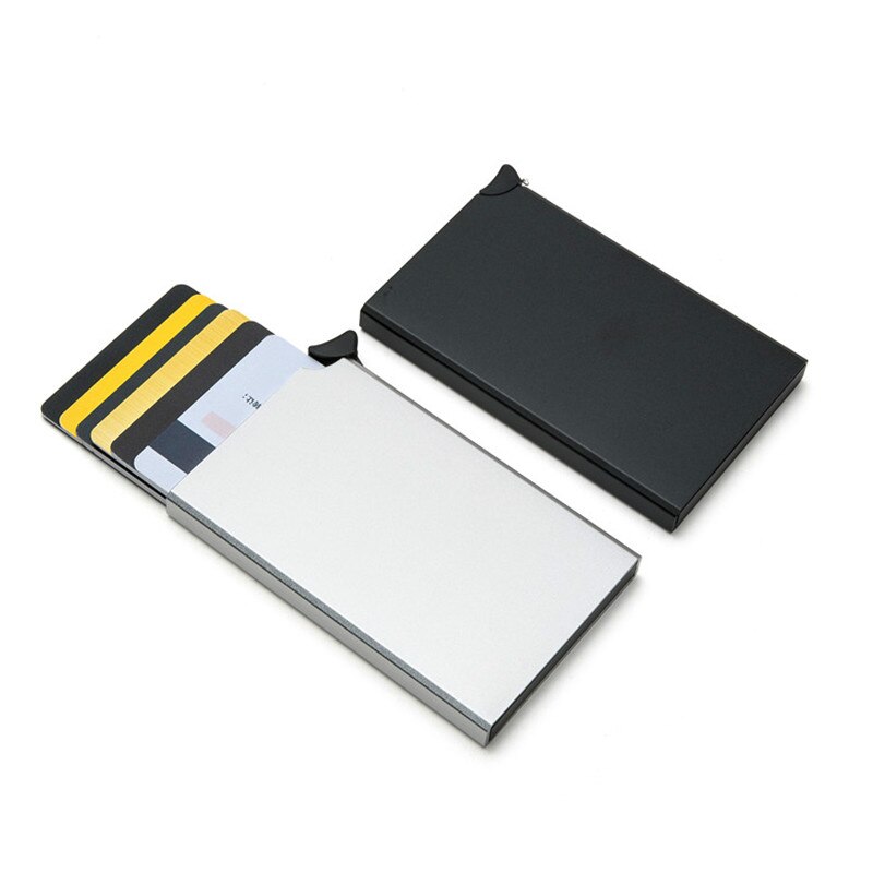 Zovyvol Zwart Metalen Doos Portemonnee Enkele Doos Aluminium Credit Kaarthouder Slim Rfid Protector Card Gevallen