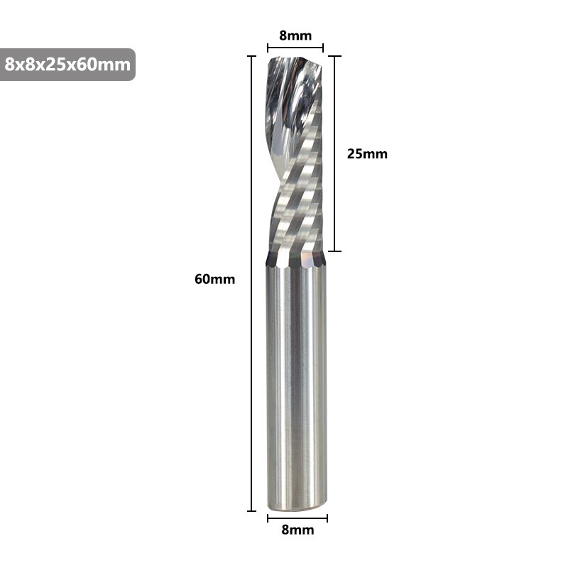 Single Flute End Mill Tungsten Carbide Milling Cutter 4-6mm Shank Router Bit For Aluminum Cutter Drill Bit Spiral Router Bits: 8x8x25x60