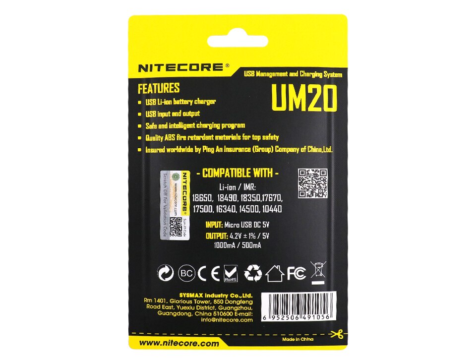 NITECORE UM20 Smart battery charger LCD Display USB Cable For 18650, 18490, 18350, 17670, 17500, 16340(RCR123), 14500 battery