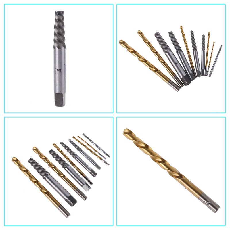 10pcs Screw Extractor Cobalt Left Hand Drill Bit set Broken Bolt Damaged Set