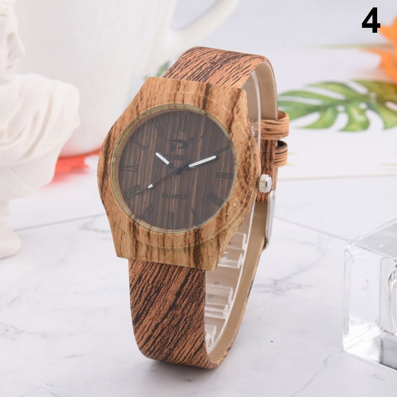 Mannen Vrouwen Quartz Horloge Pu Leer Hout Patroon Horloge Student Sport Casual Horloges NOV99