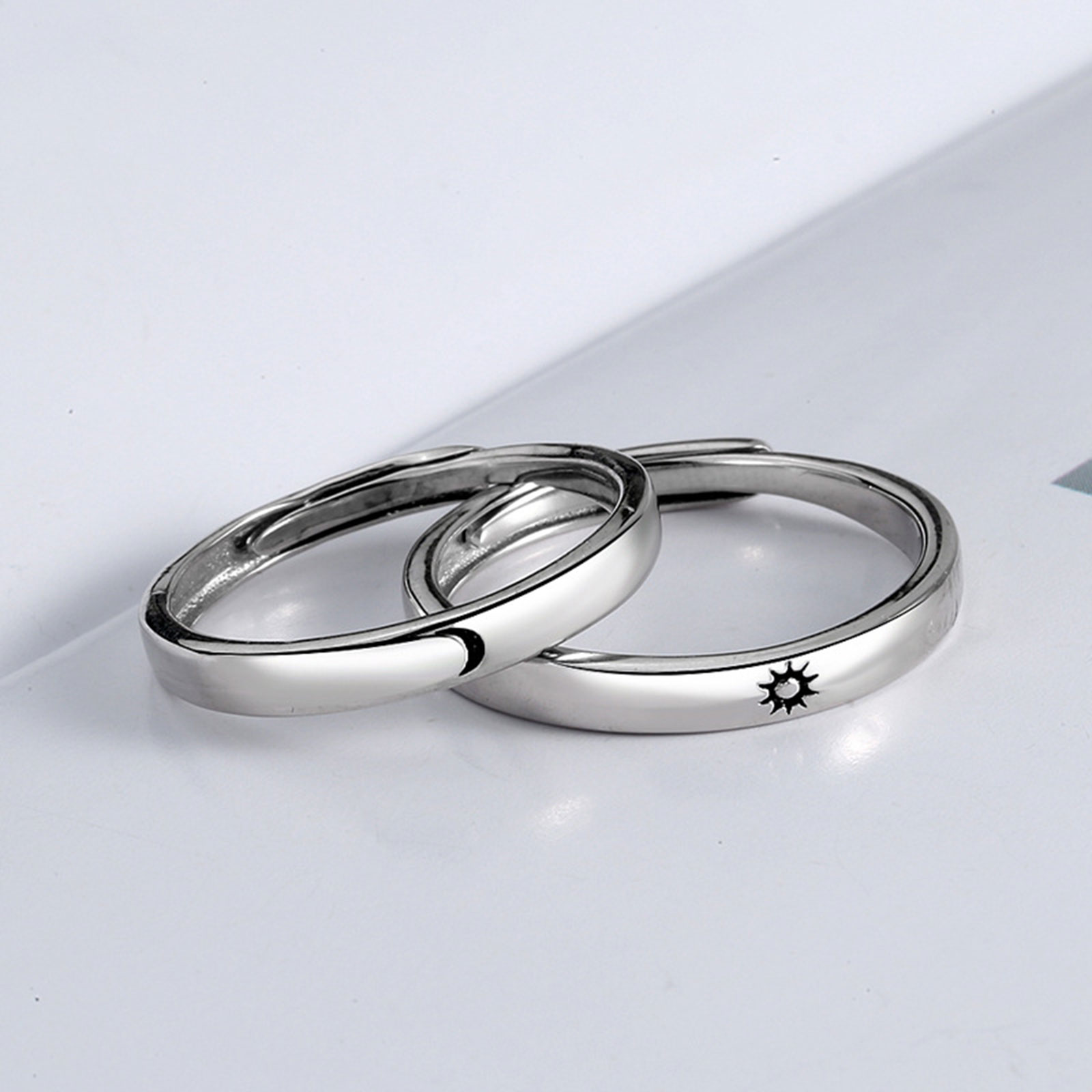 Mode Eenvoudige Opening Zon Maan Ring Minimalistische Zilveren Kleur Zon Maan Verstelbare Ring Voor Mannen Vrouwen Paar Engagement Sieraden