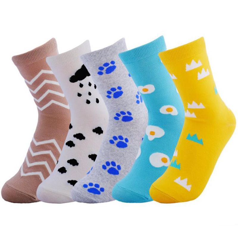 Fiction happy funny woman graphic cotton socks egg cloud rain wave dog foot mountain footprint socks spring casual