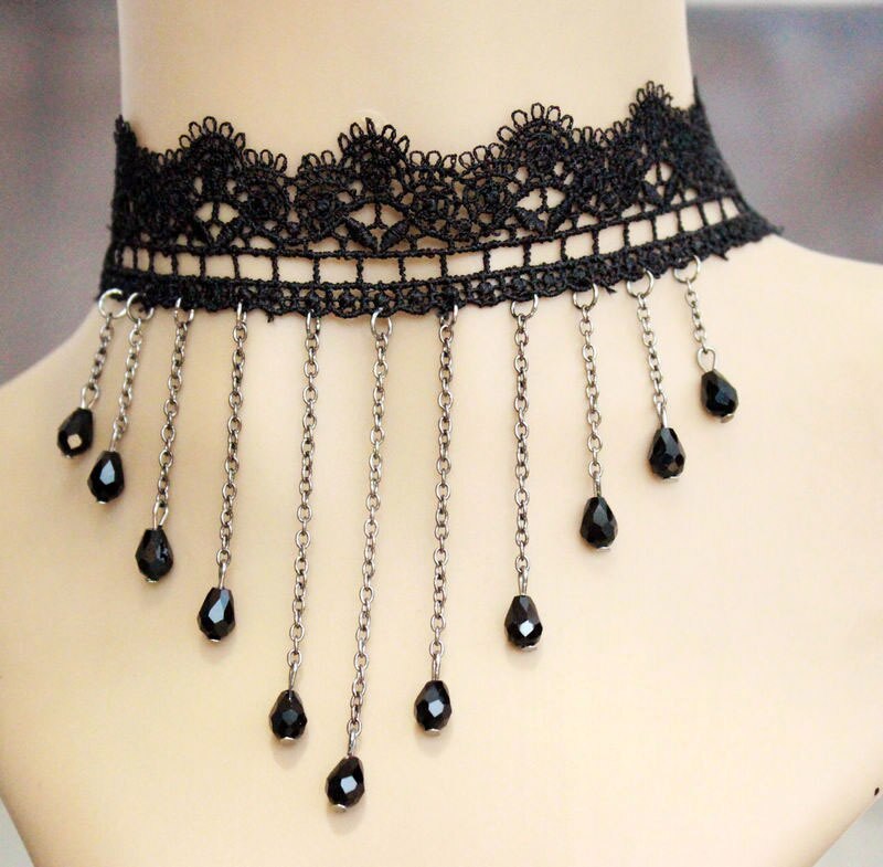 gothique victorien cristal gland tatouage collier ras du cou noir dentelle collier ras du cou Vintage femmes bijoux de mariage