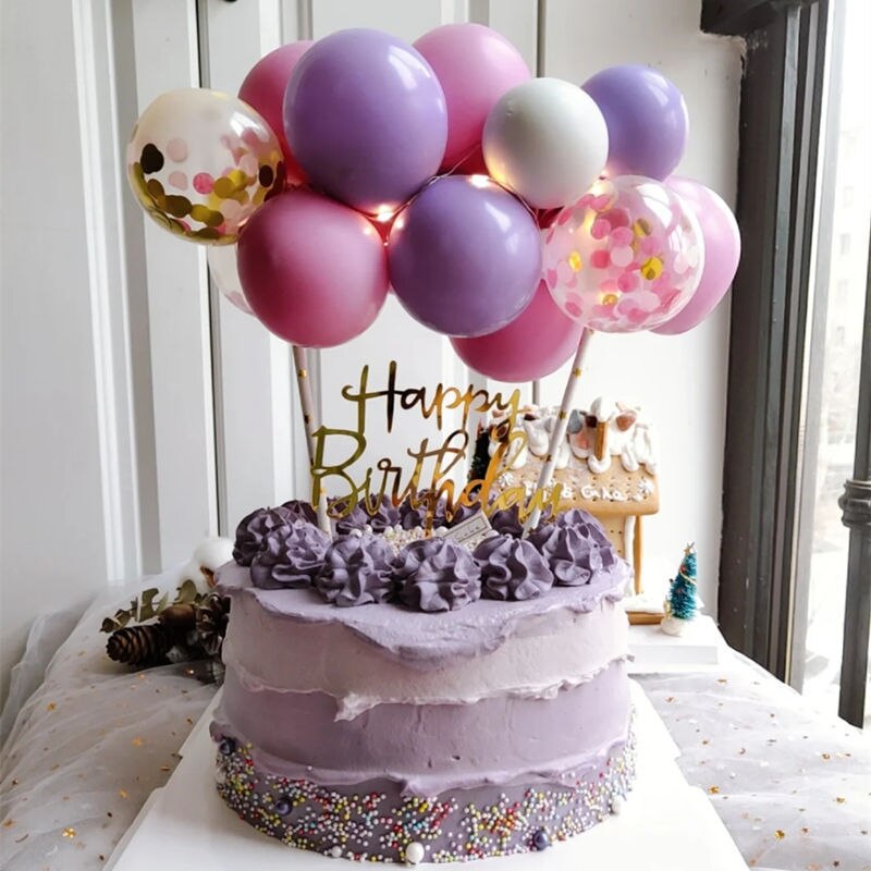 10 st 5 tums konfetti ballong cake topper bröllop baby shower festdekorationer barn födelsedagsfavörer grattis på födelsedagen cake topper