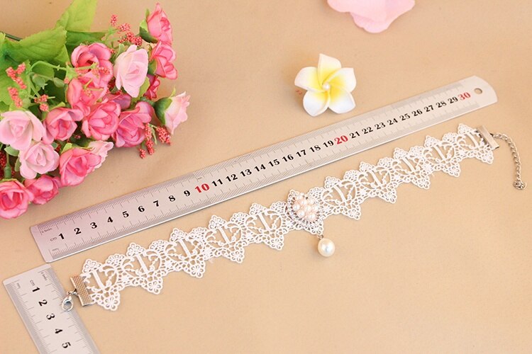 Vintage Sweet Lolita Imitation Pearl White Lace Choker Necklaces Bridal Jewelry For Women Wedding Party FY-122