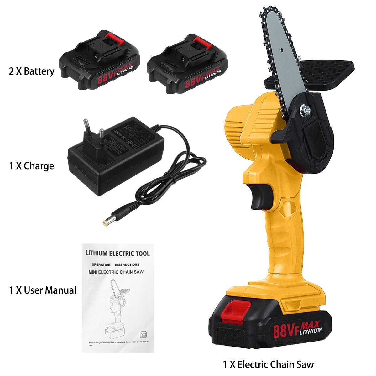 Mini sierras de cadena eléctricas 88VF, motosierra de poda, sierra de corte para árboles de jardín inalámbrica, para cortar madera con batería de litio
