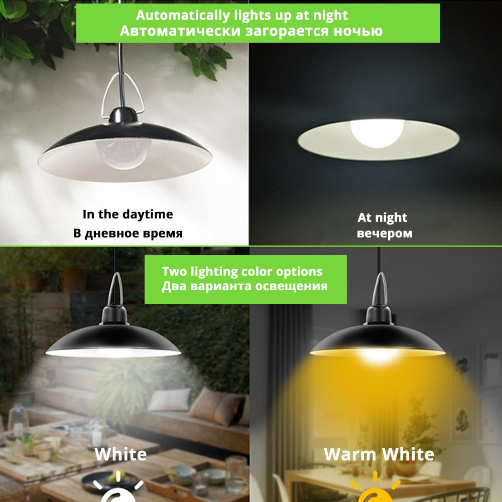 Solar Hanglamp IP65 Waterdichte Dubbele Hoofd Solar Lamp Outdoor Led Binnenplaats Verlichting Warm Wit/Wit Indoor Home Verlichting