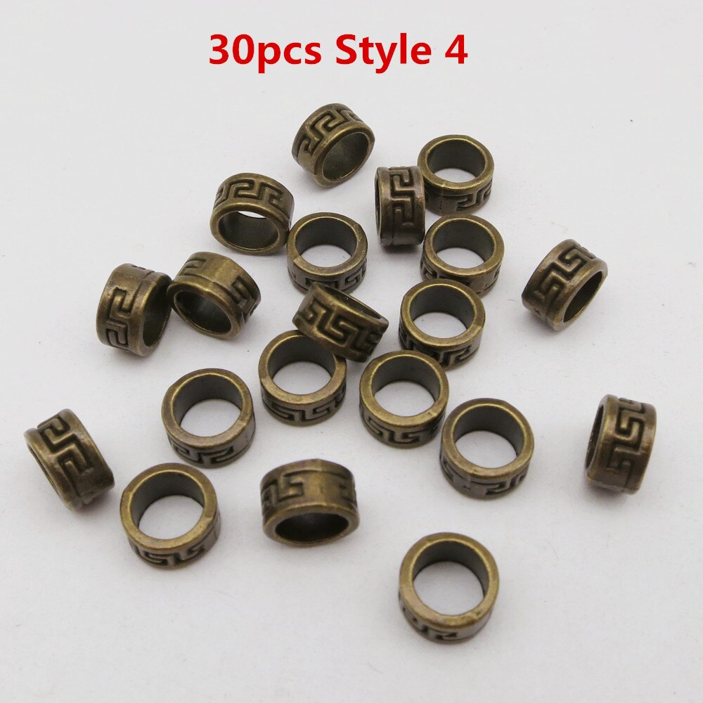 Runa vikinga pequeña trenzada para el cabello, anillos de cuentas de metal, plata, oro y bronce, accesorios para el cabello, 30 Uds./50 Uds.: 30pcs Style 4