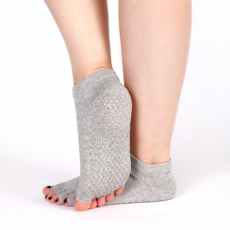 zapatos de Yoga calcetines de Pilates zapatos antideslizante Fondo suave transpirable calcetines de cinco dedos Yoga: Gris