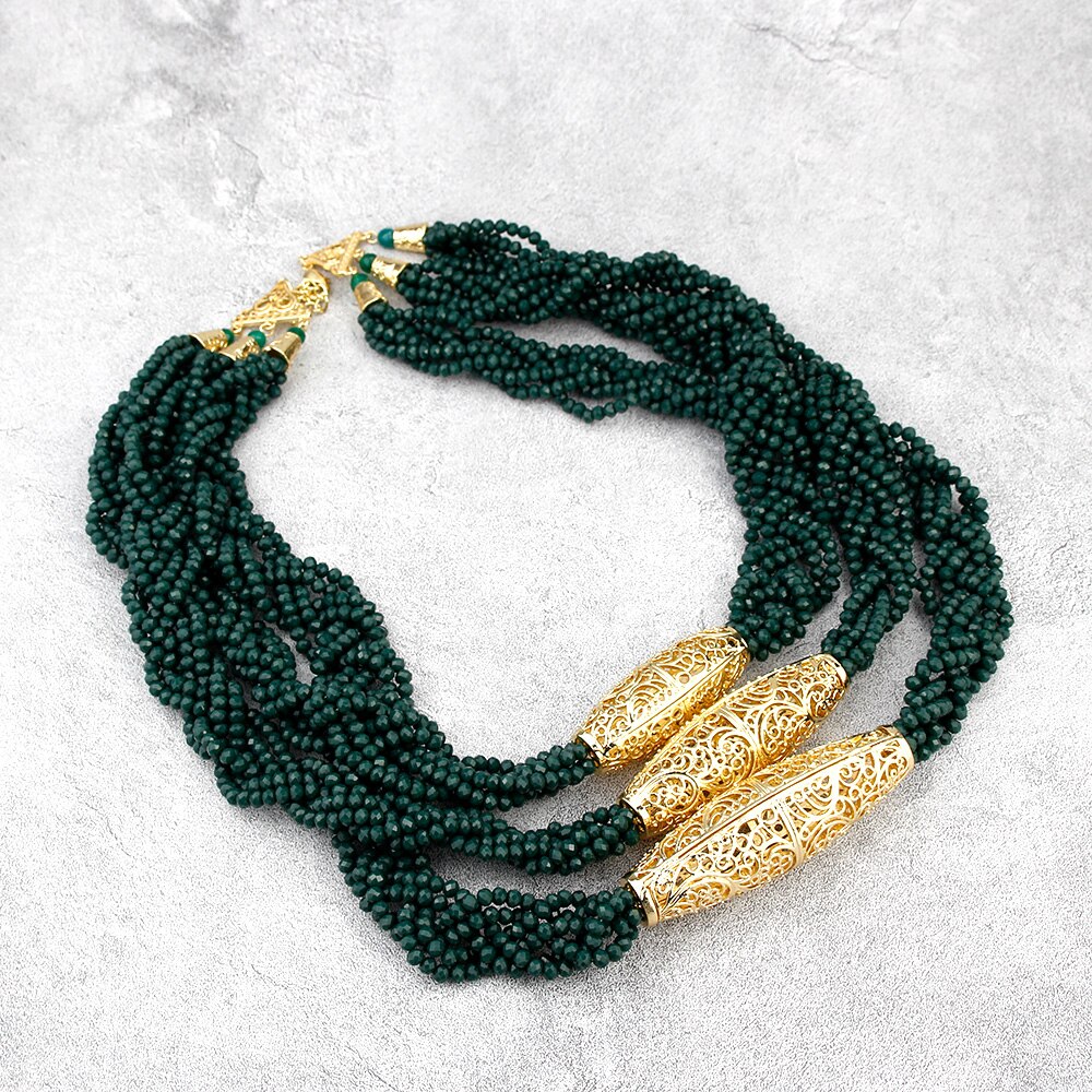 Sunspicems Multilayered Beads Chain Romantic Choker Necklace Simulated Pearl Necklace African Wedding Jewelry Bride: SUNS20920green