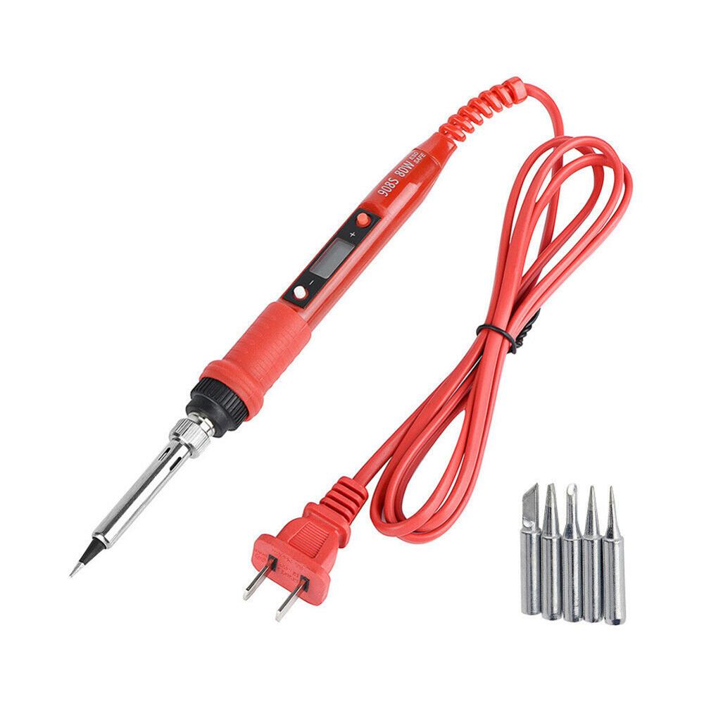 80w Soldering Iron Digital LCD Electric Soldering Tool Manual Solder Wire Tweezers: red US