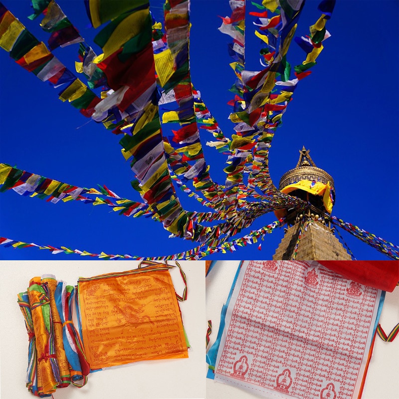 20 feuille/ensemble drapeaux religieux tibétain bouddhiste fournitures couleur imprimer prière drapeau soie artificielle Tibet poumon Ta bannière ecritures