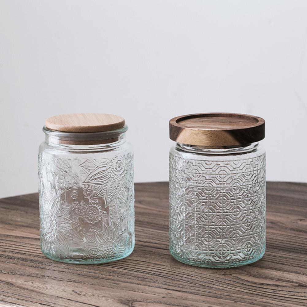 700ml Glass Sealed Jar Kitchen Storage Container Mason Jars with Wood Lid Glass Jar Clear Pasta Airtight Canister Food Storage