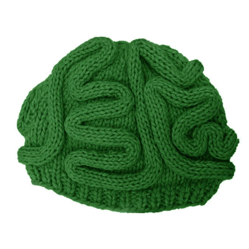 Lustige Handgemachte häkeln stricken Mütze Mütze Erwachsene freundlicher Winter Persönlichkeit entsetzlich Gehirn Einfarbig Schädel Kappe Halloween Cosplay Stütze: Grün / B Erwachsene