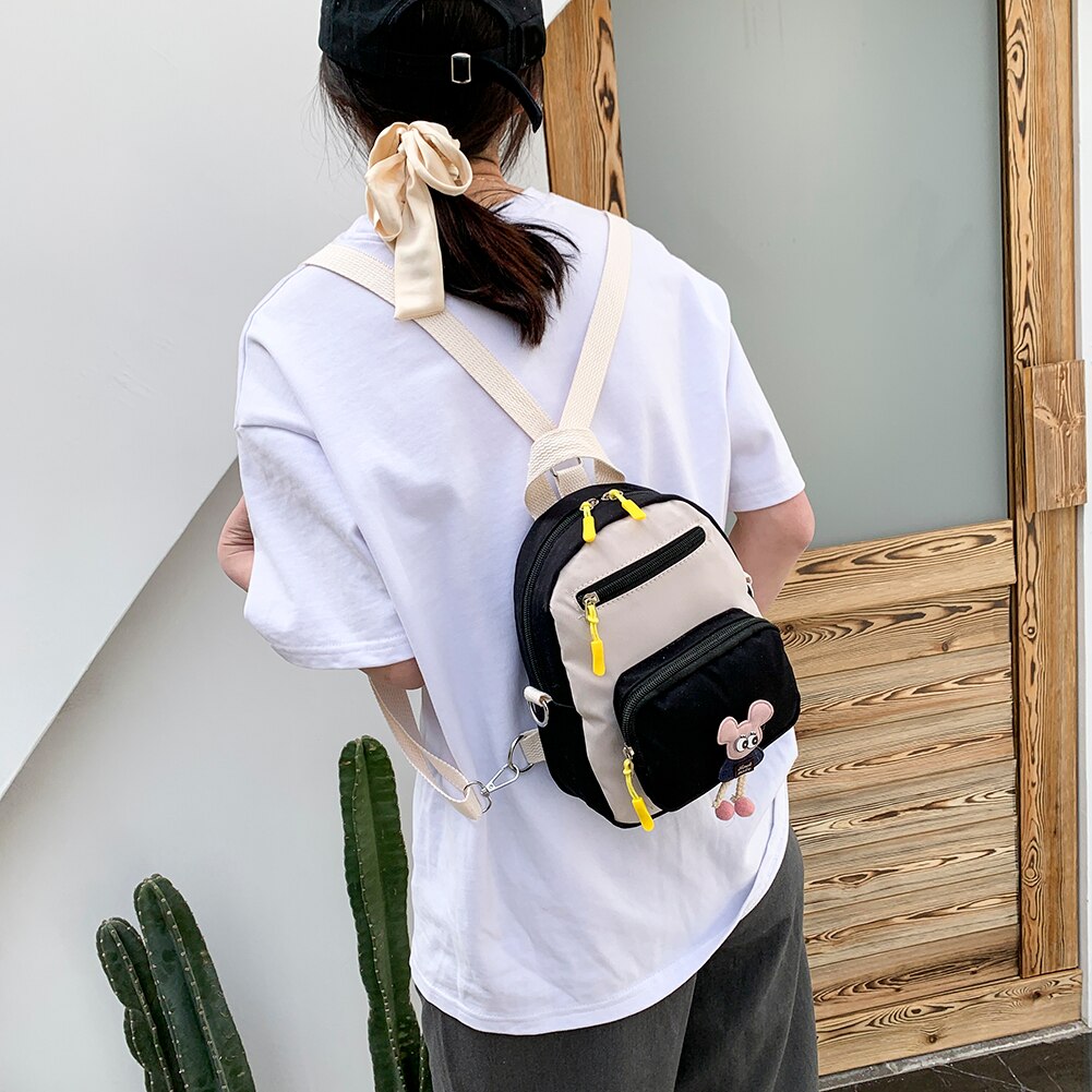 Neue Sommer Frauen Studenten Farbe Spleißen Multi Schichten Rucksack Nette Puppe Studenten Kleine Leinwand Rucksack Tornister