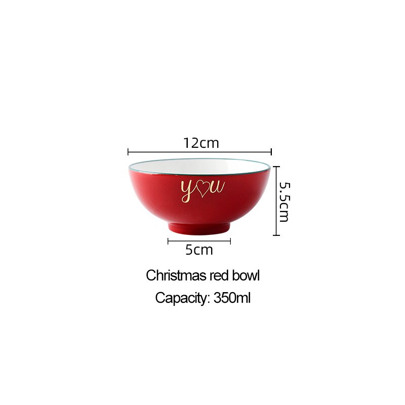 Juego de platos y cuencos de cerámica para Navidad, taza de café, cocina, fruta, ensalada, sushi, plato de postre, juego de vajilla, bandejas decorativas: red bowl