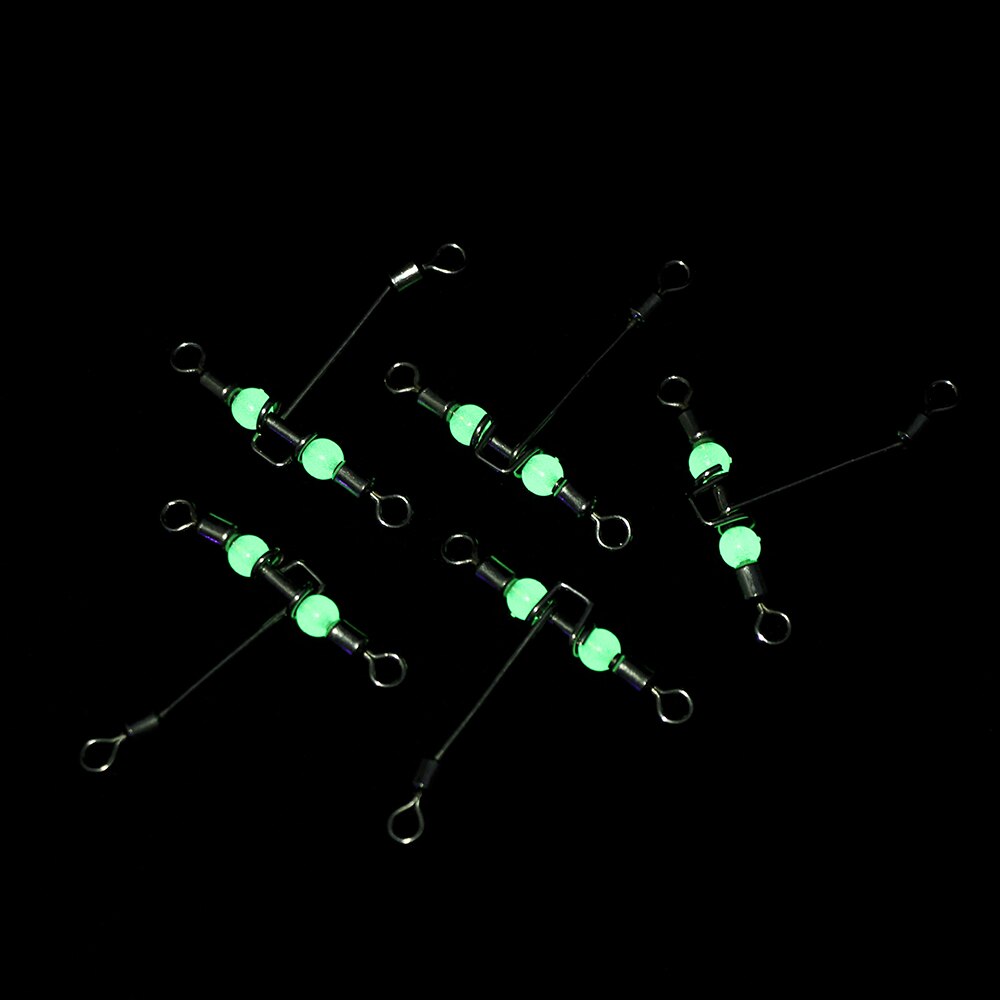 5Pcs Luminous T-Shape Fishing Swivels 3 Way Connector Rolling Swivel With Pearl Trident Wivels Bearing Splitter Brass Barrel