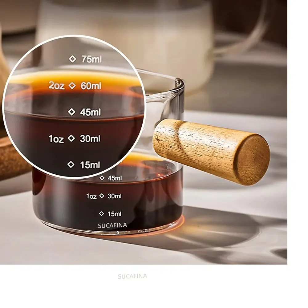 Misurino in vetro con manico in legno 1pc misurino per caffè caffè espresso in vetro doppia bocca singola caffè al latte tazza trasparente forniture per caffè