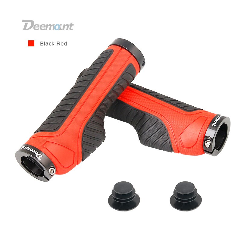 Deemount Bicycle Grips 2 Ends Fixed Lock Rings Gear Not-slip Shock Absorption Handlebar Rubber Grips Dual Color Casing: Black Red