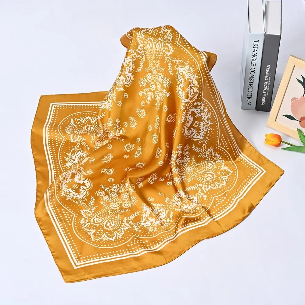 Bufanda de mujer de 70cm, pañuelo negro de Hip Hop, pañuelo con estampado de Paisley, Hijab, diadema para la muñeca, bufandas cuadradas, pañuelo estampado: jengibre